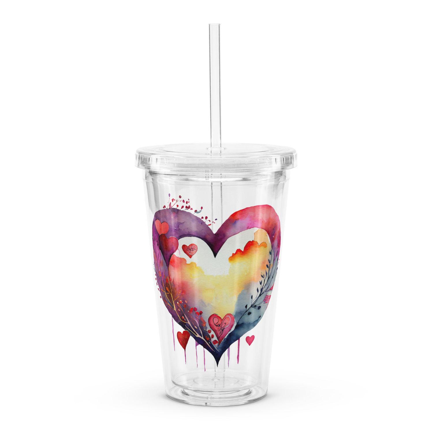 Valentine Love Heart Clear Insulated Plastic Tumbler
