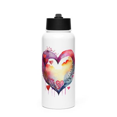 Valentine Love Heart Stainless Steel Water Bottle with a Straw Lid