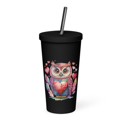 Valentine Love Owl Insulated Tumbler with a Straw