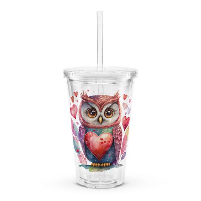 Valentine Love Owl Clear Insulated Plastic Tumbler