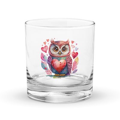 Valentine Love Owl Rocks Glass