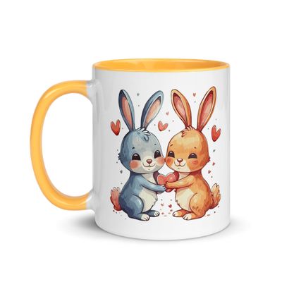 Valentine Love Rabbits Mug with Color Inside