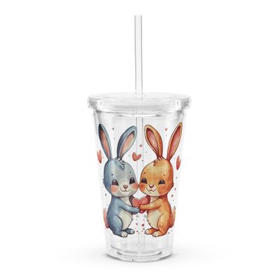 Valentine Love Rabbits Clear Insulated Plastic Tumbler