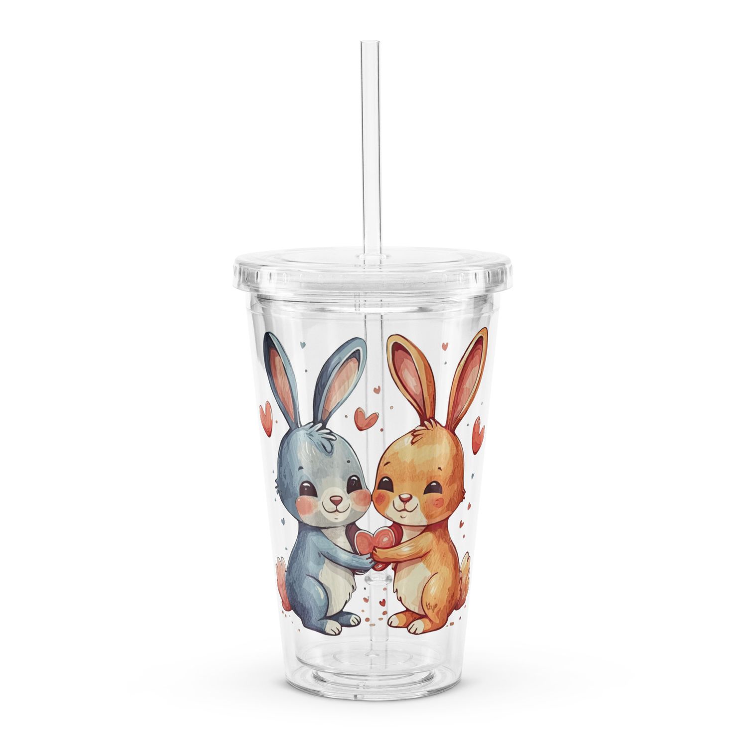 Valentine Love Rabbits Clear Insulated Plastic Tumbler