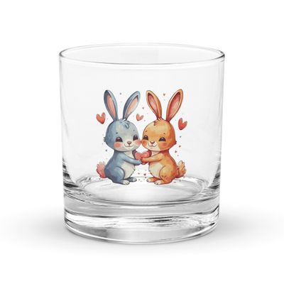 Valentine Love Rabbits Rocks Glass