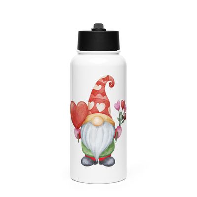 Valentine Gnome Stainless Steel Water Bottle with a Straw Lid
