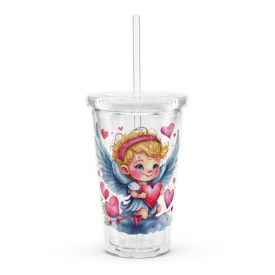 Valentine Angel Clear Insulated Plastic Tumbler