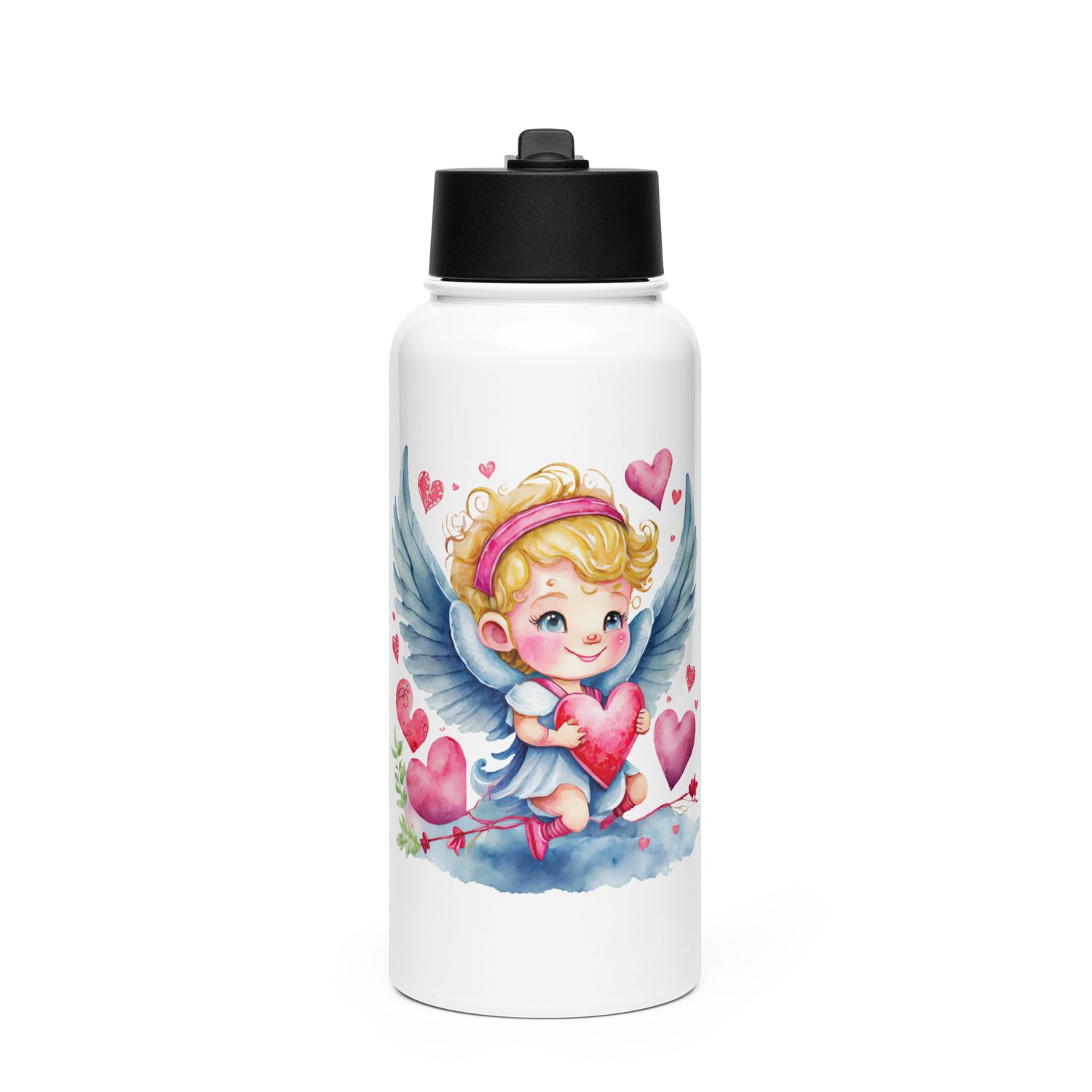 Valentine Angel Stainless Steel Water Bottle with a Straw Lid