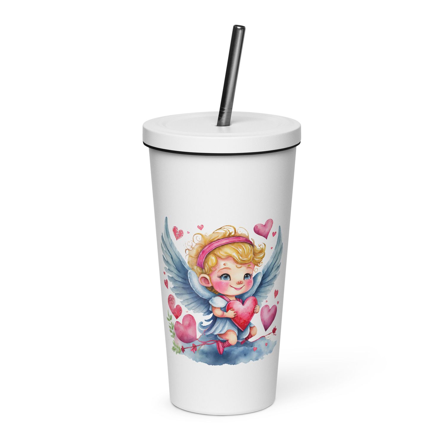 Valentine Angel Insulated Tumbler with a Straw