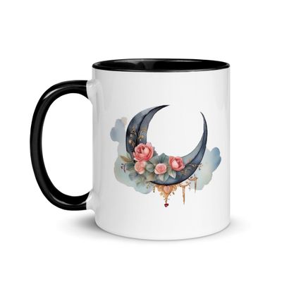 Valentine Moon and Roses Mug with Color Inside