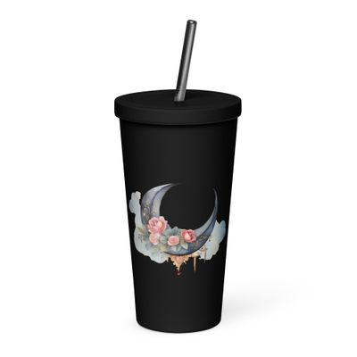 Valentine Moon and Roses Insulated Tumbler with a Straw