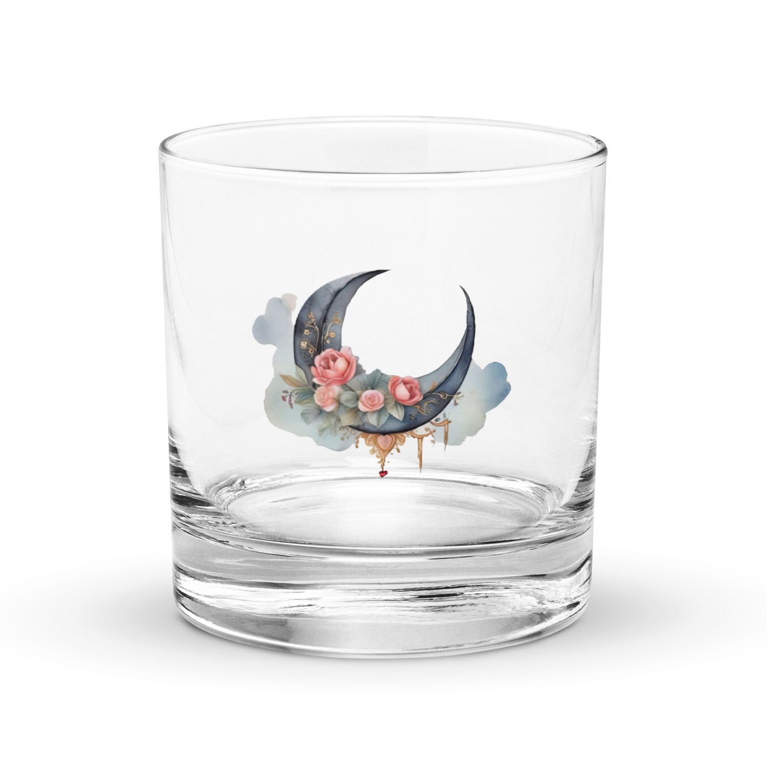 Valentine Moon and Roses Rocks Glass