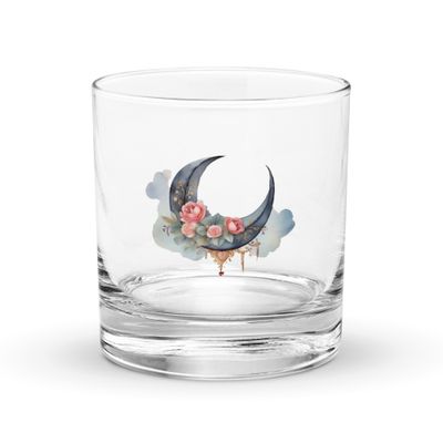 Valentine Moon and Roses Rocks Glass