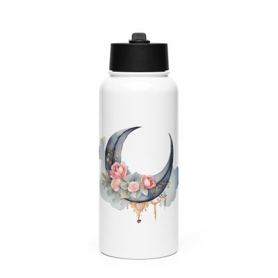 Valentine Moon and Roses Stainless Steel Water Bottle with a Straw Lid
