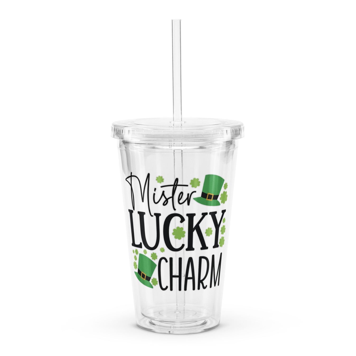 Mister Lucky Charm Clear Insulated Plastic Tumbler