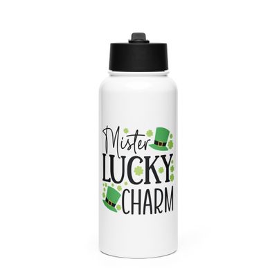 Mister Lucky Charm Stainless Steel Water Bottle with a Straw Lid