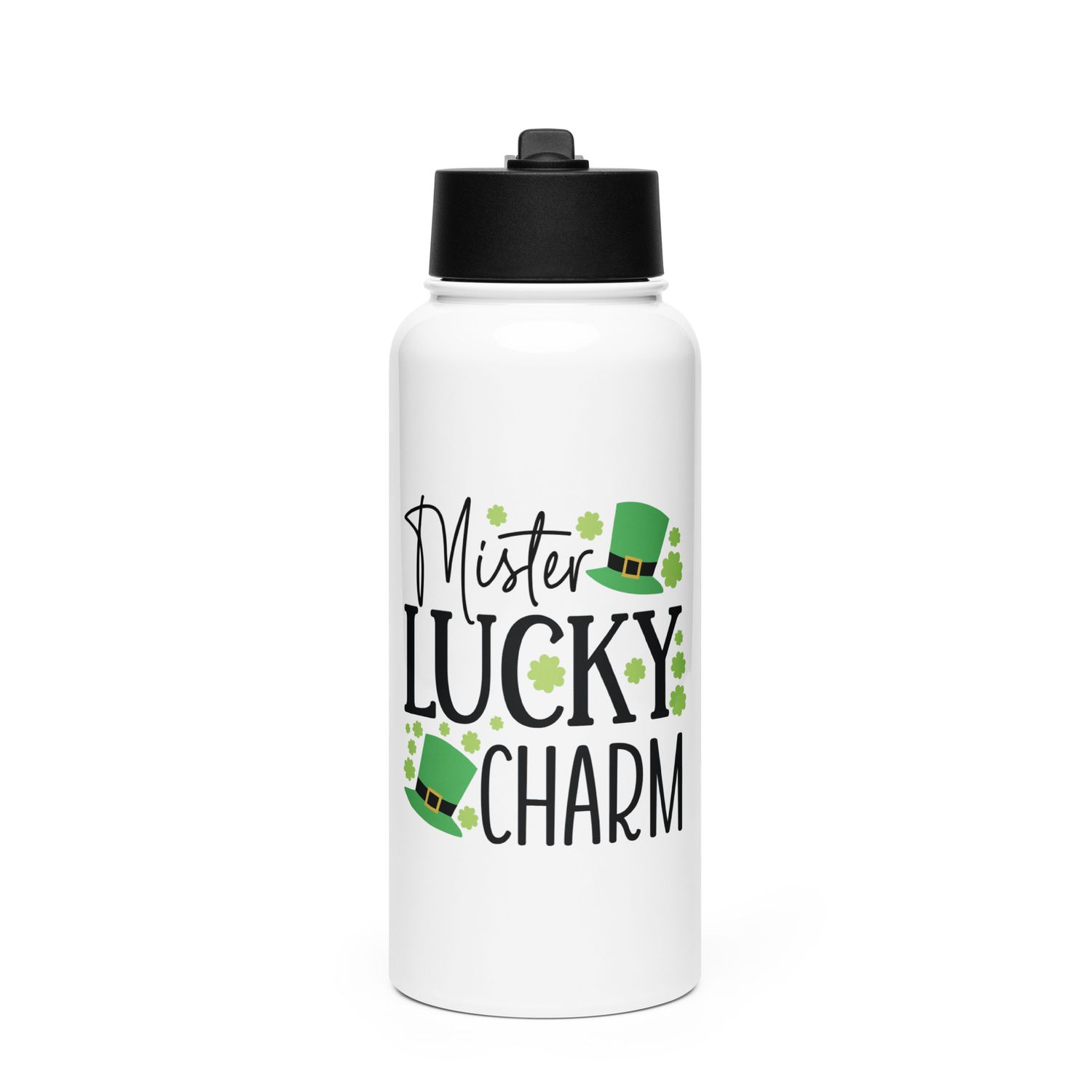 Mister Lucky Charm Stainless Steel Water Bottle with a Straw Lid