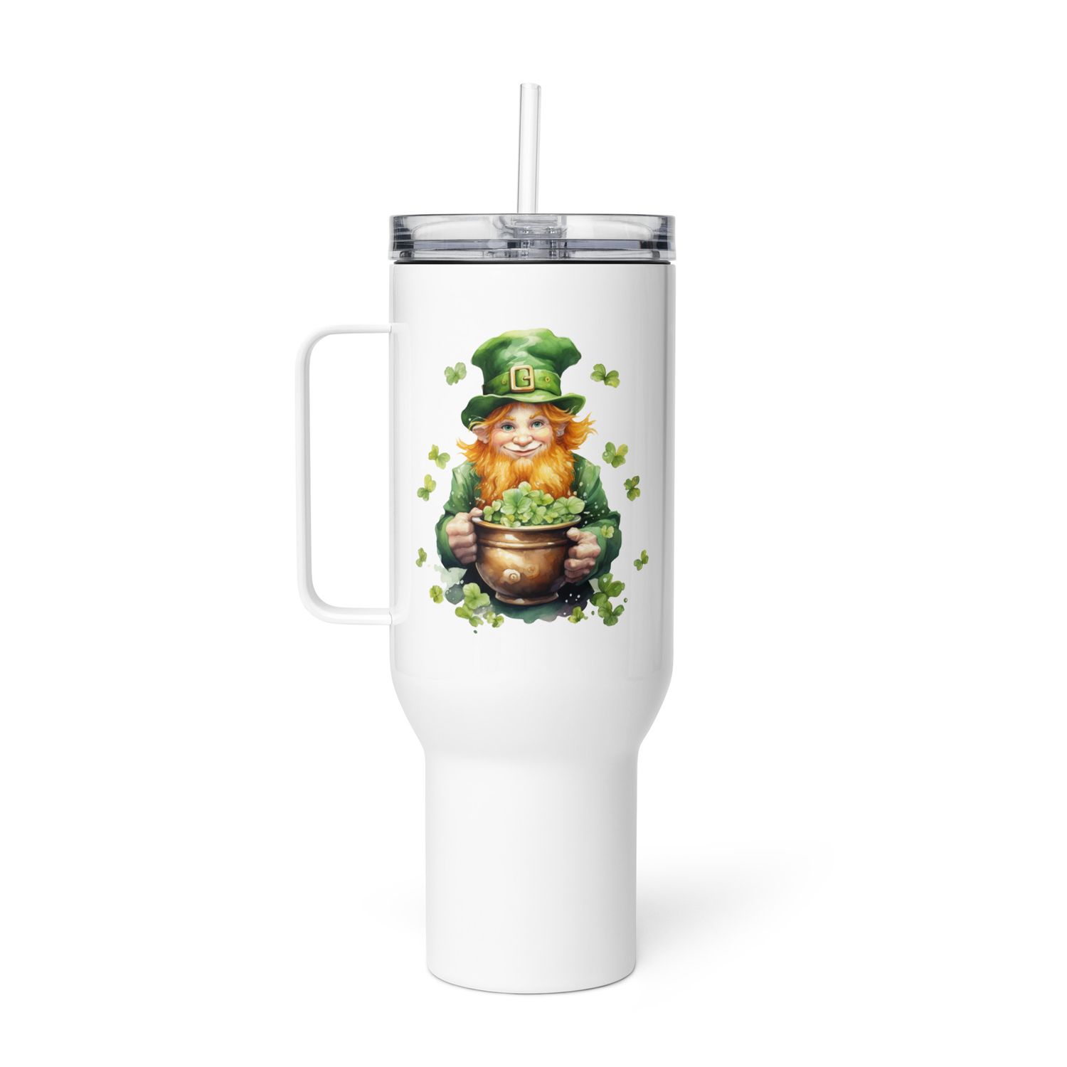 St Patrick&#39;s Day Leprechaun Travel Mug with a Handle