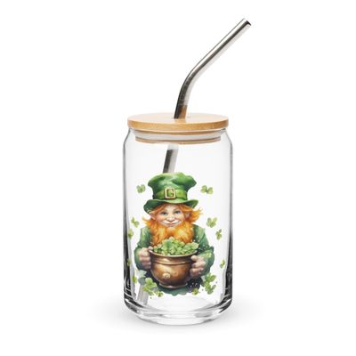 St Patrick&#39;s Day Leprechaun Can-Shaped Glass