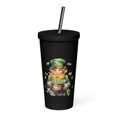 St Patrick&#39;s Day Leprechaun Insulated Tumbler with a Straw