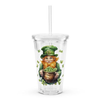 St Patrick&#39;s Day Leprechaun Clear Insulated Plastic Tumbler