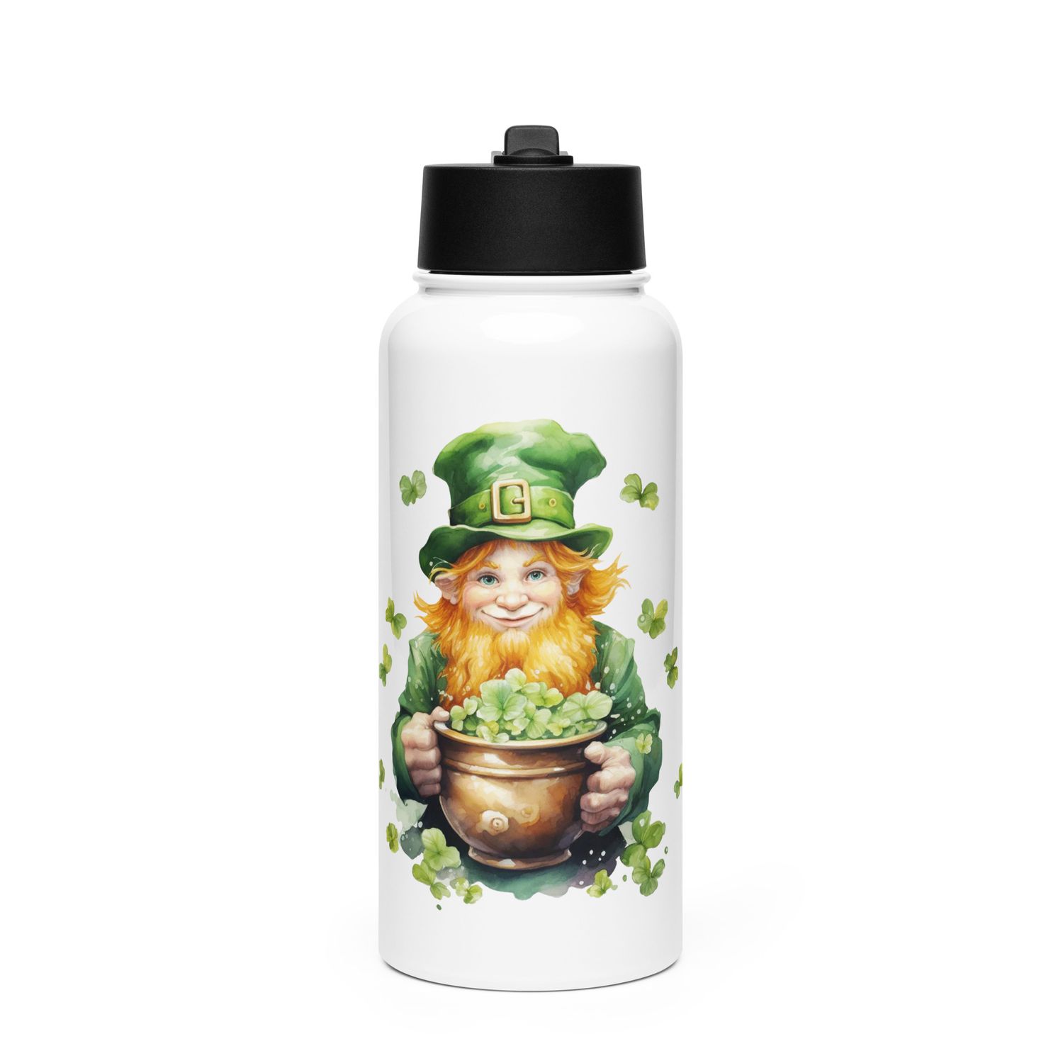 St Patrick&#39;s Day Leprechaun Stainless Steel Water Bottle with a Straw Lid
