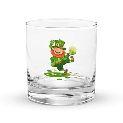 Dancing Leprechaun Rocks Glass