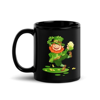 Dancing Leprechaun Black Coffee Mug