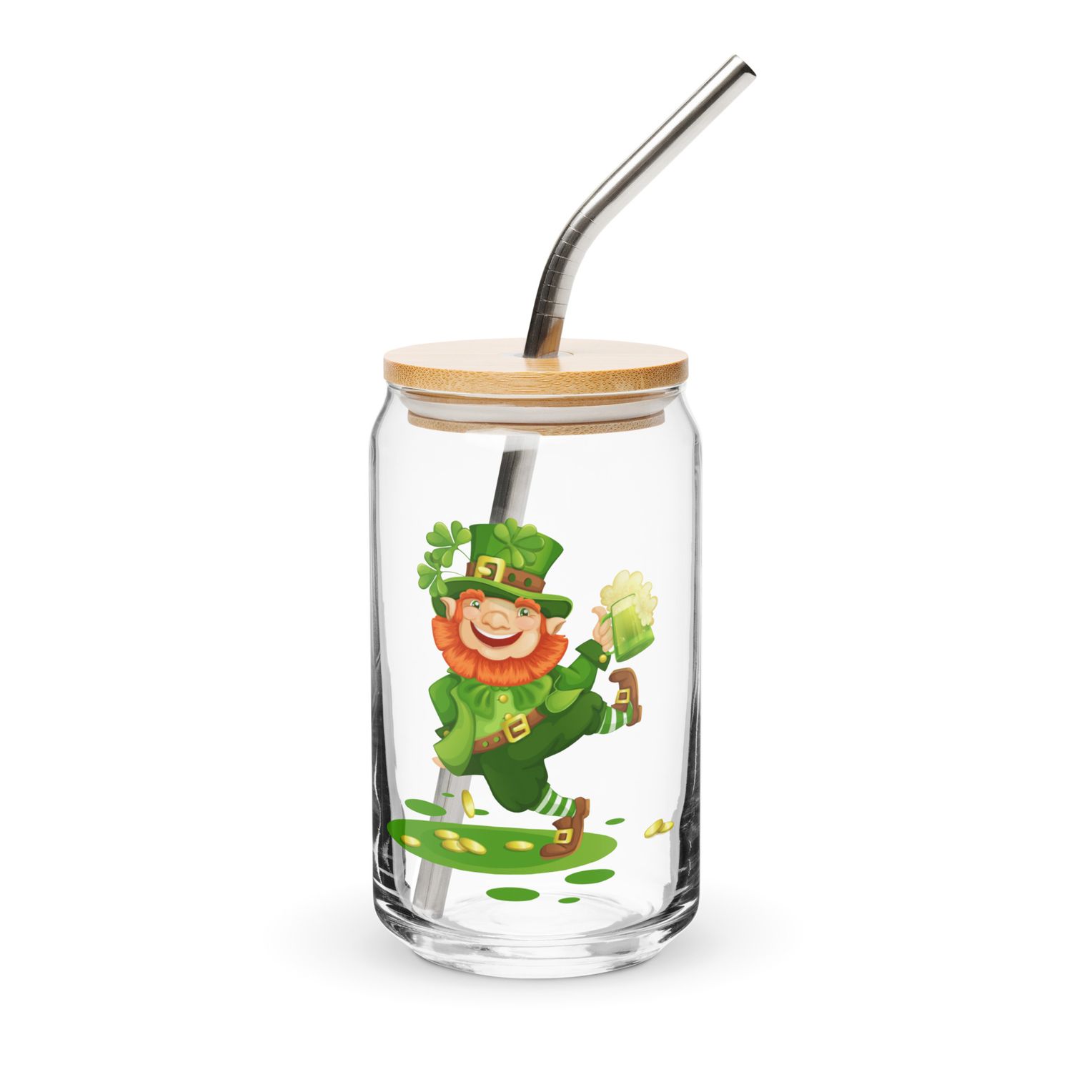 Dancing Leprechaun Can-Shaped Glass