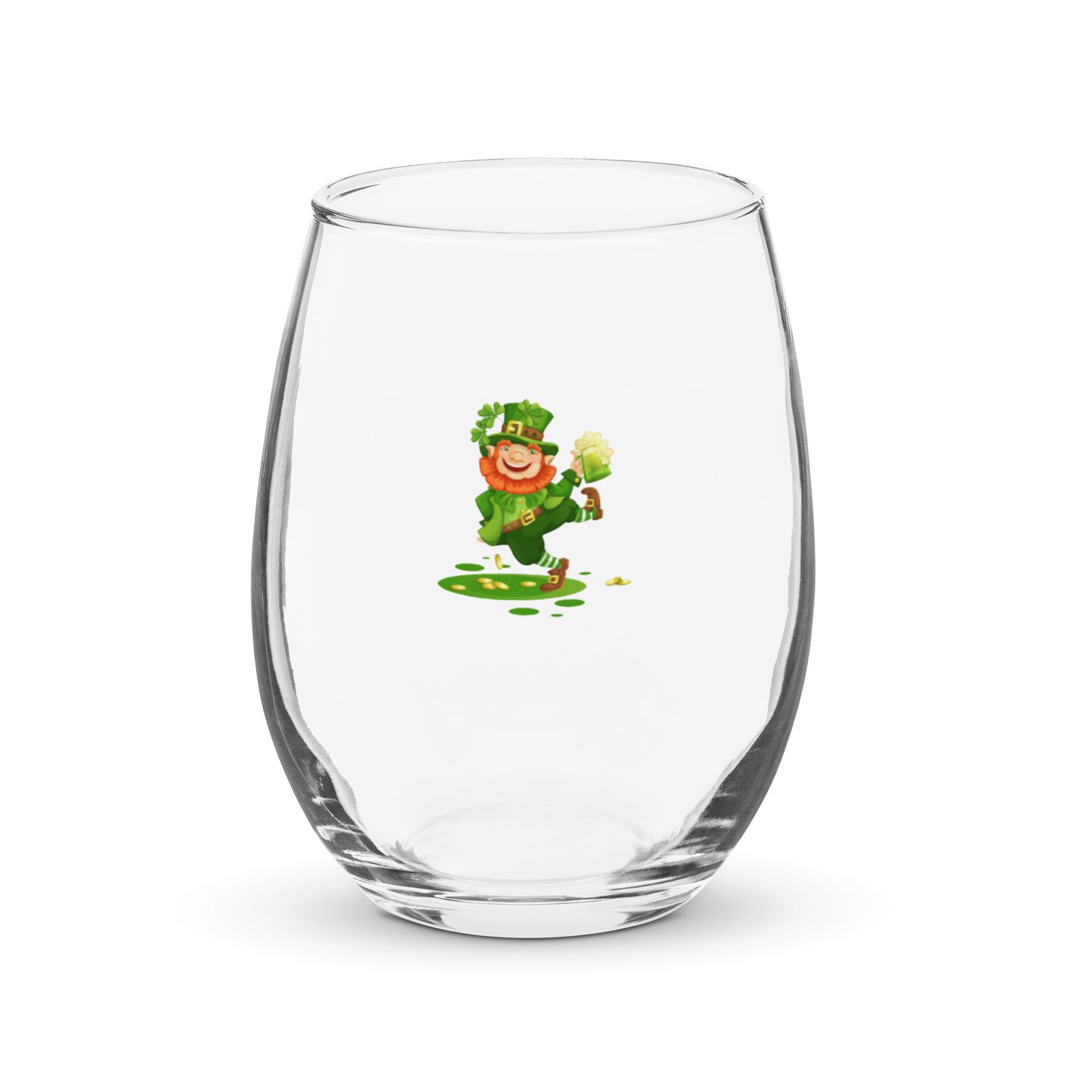 Dancing Leprechaun Stemless Wine Glass