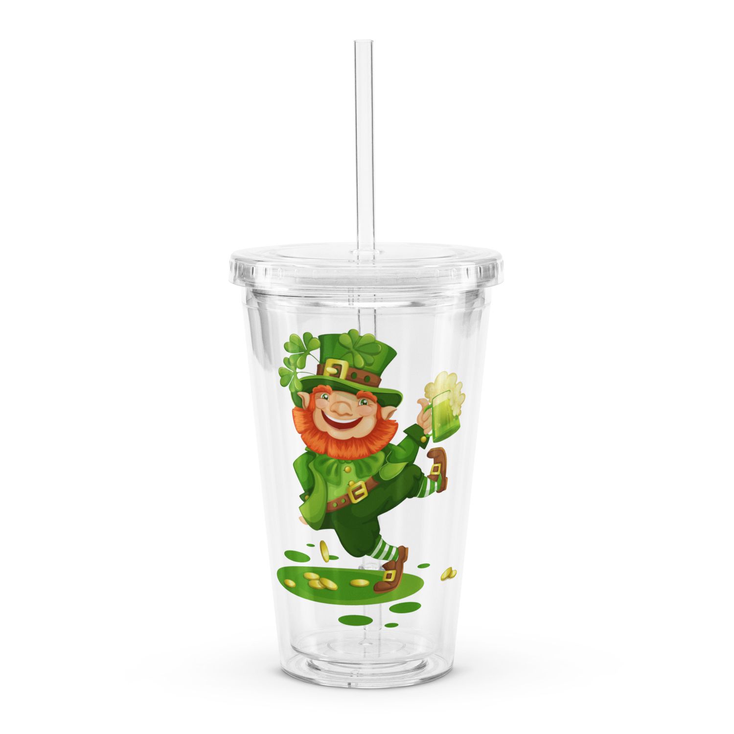 Dancing Leprechaun Clear Insulated Plastic Tumbler