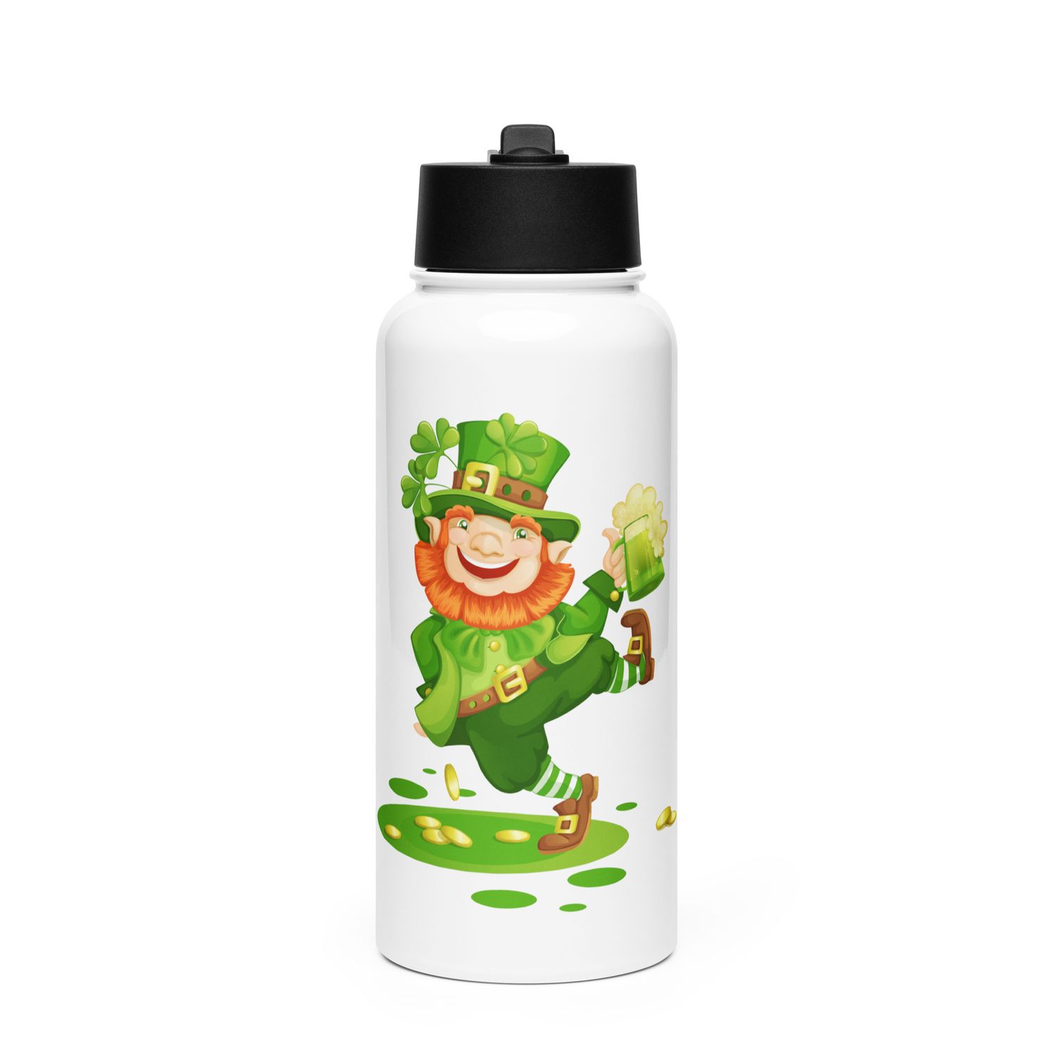 Dancing Leprechaun Stainless Steel Water Bottle with a Straw Lid