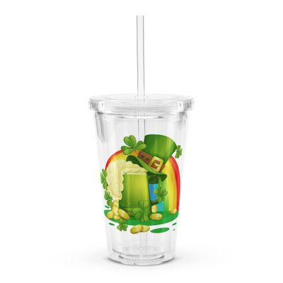 St Patrick&#39;s Day Rainbow Clear Insulated Plastic Tumbler