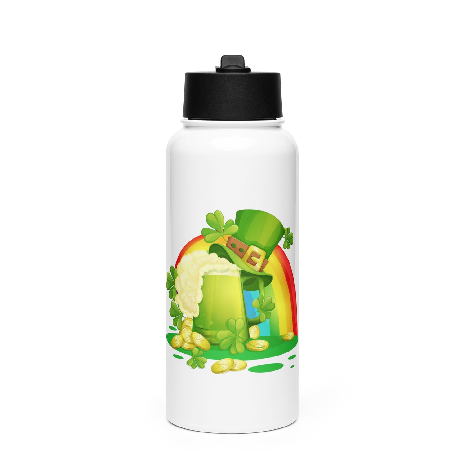 St Patrick&#39;s Day Rainbow Stainless steel Water Bottle with a Straw Lid