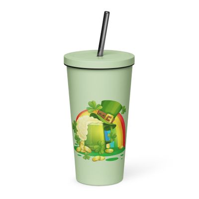 St Patrick&#39;s Day Rainbow Insulated Tumbler with a Straw