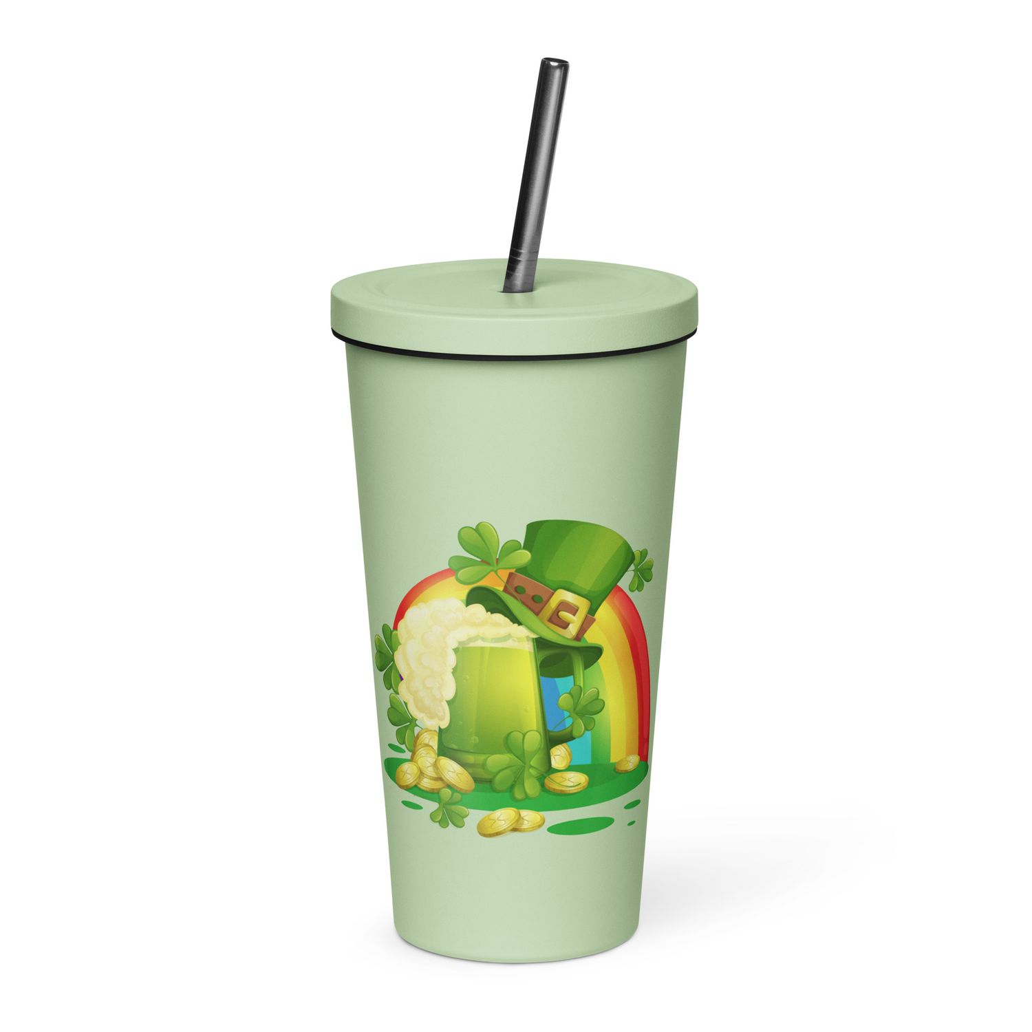 St Patrick&#39;s Day Rainbow Insulated Tumbler with a Straw