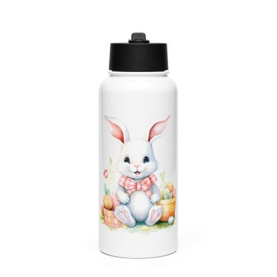Cute Easter Bunny Stainless Steel Water Bottle with a Straw Lid