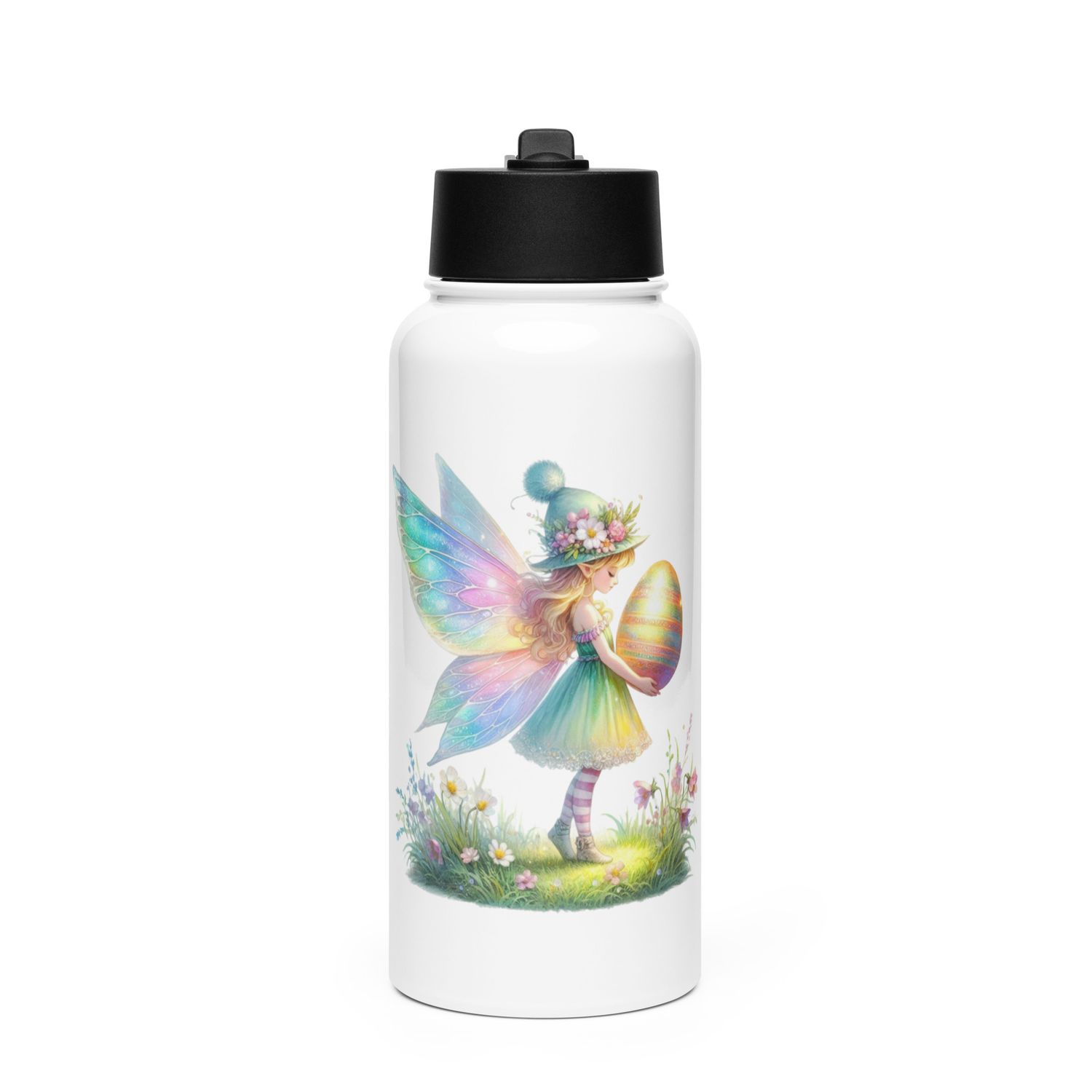 Pretty Easter Fairy Stainless Steel Water Bottle with a Straw Lid