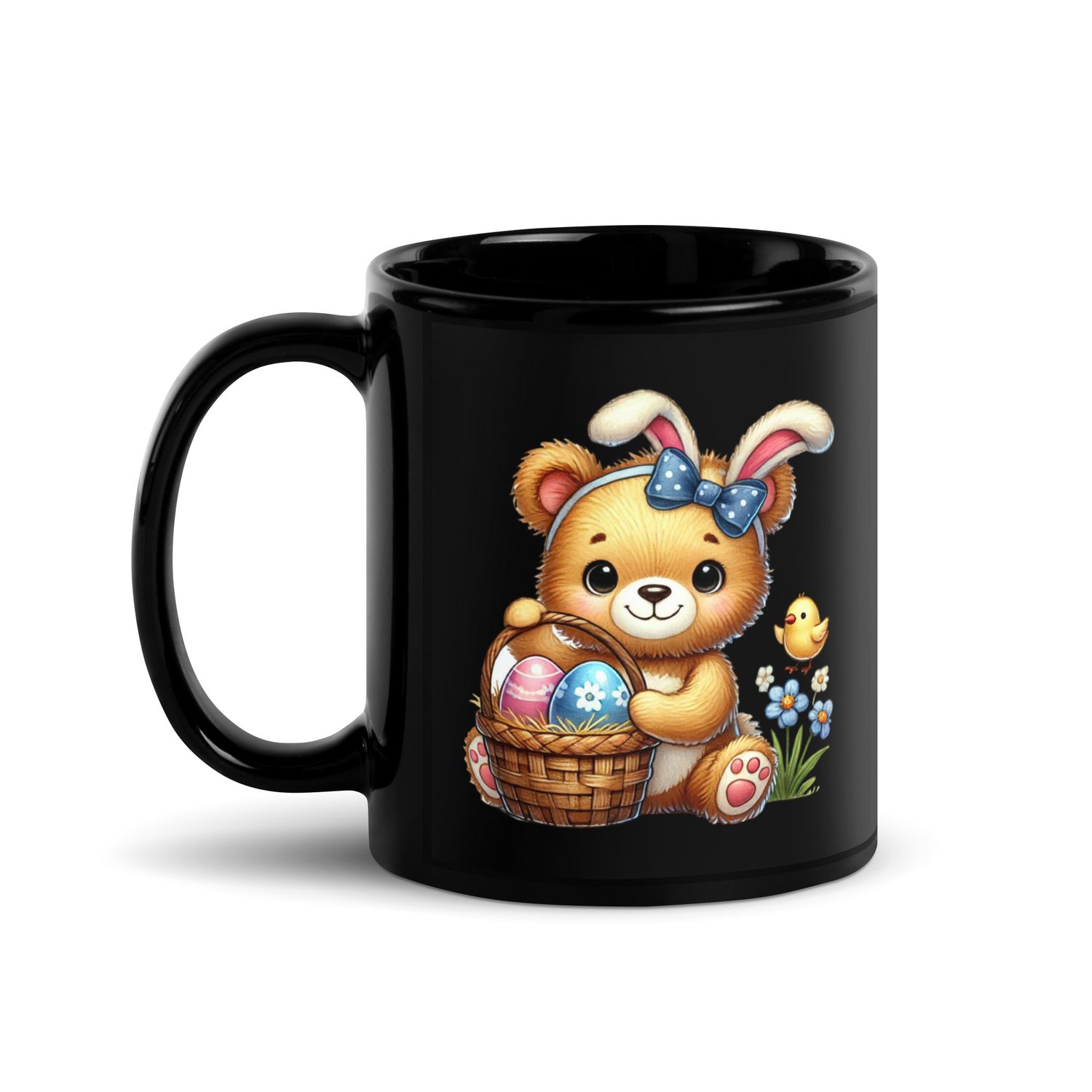 Cute Easter Bear Black Coffee Mug