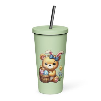 Cute Easter Bear Insulated Tumbler with a Straw