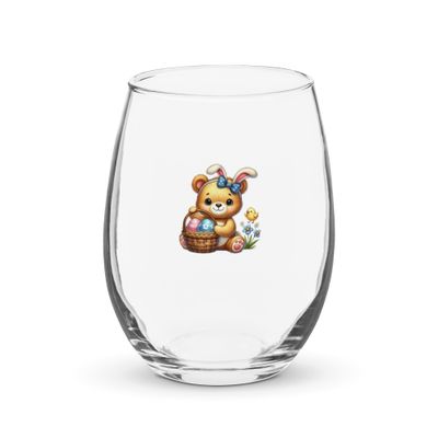 Cute Easter Bear Stemless Wine Glass