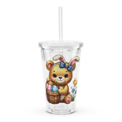 Cute Easter Bear Clear Insulated Plastic Tumbler