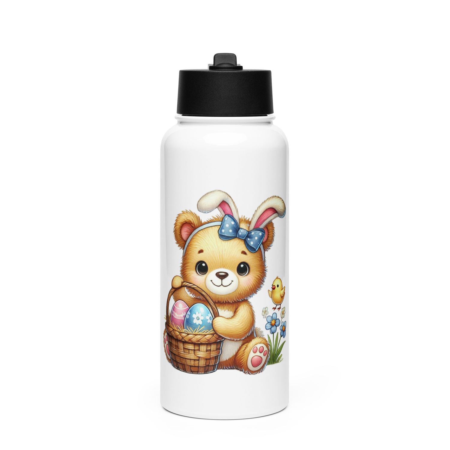 Cute Easter Bear Stainless Steel Water Bottle with a Straw Lid