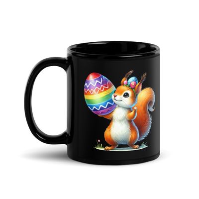 Easter Squirrel Black Coffee Mug