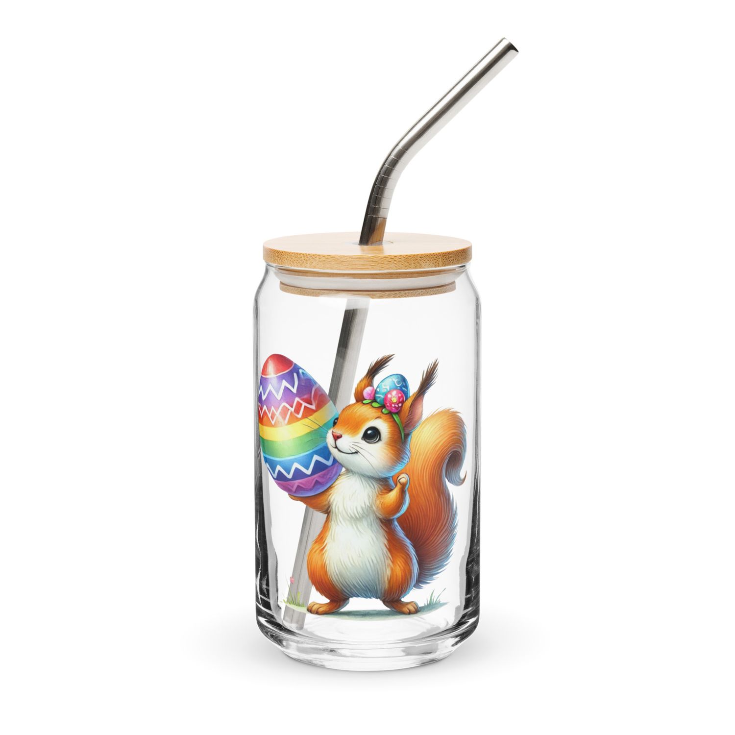 Easter Squirrel Can-Shaped Glass