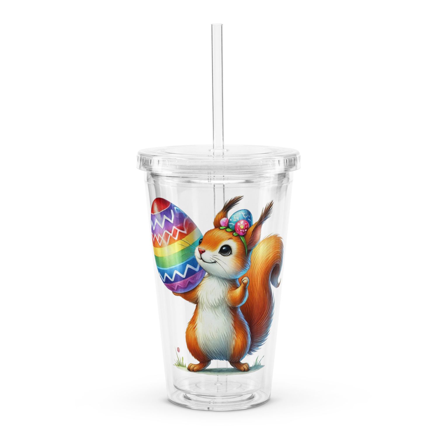 Easter Squirrel Clear Plastic Insulated Tumbler