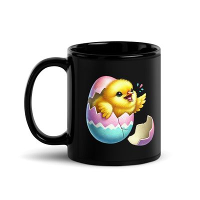 Hatching Easter Chick Black Coffee Mug