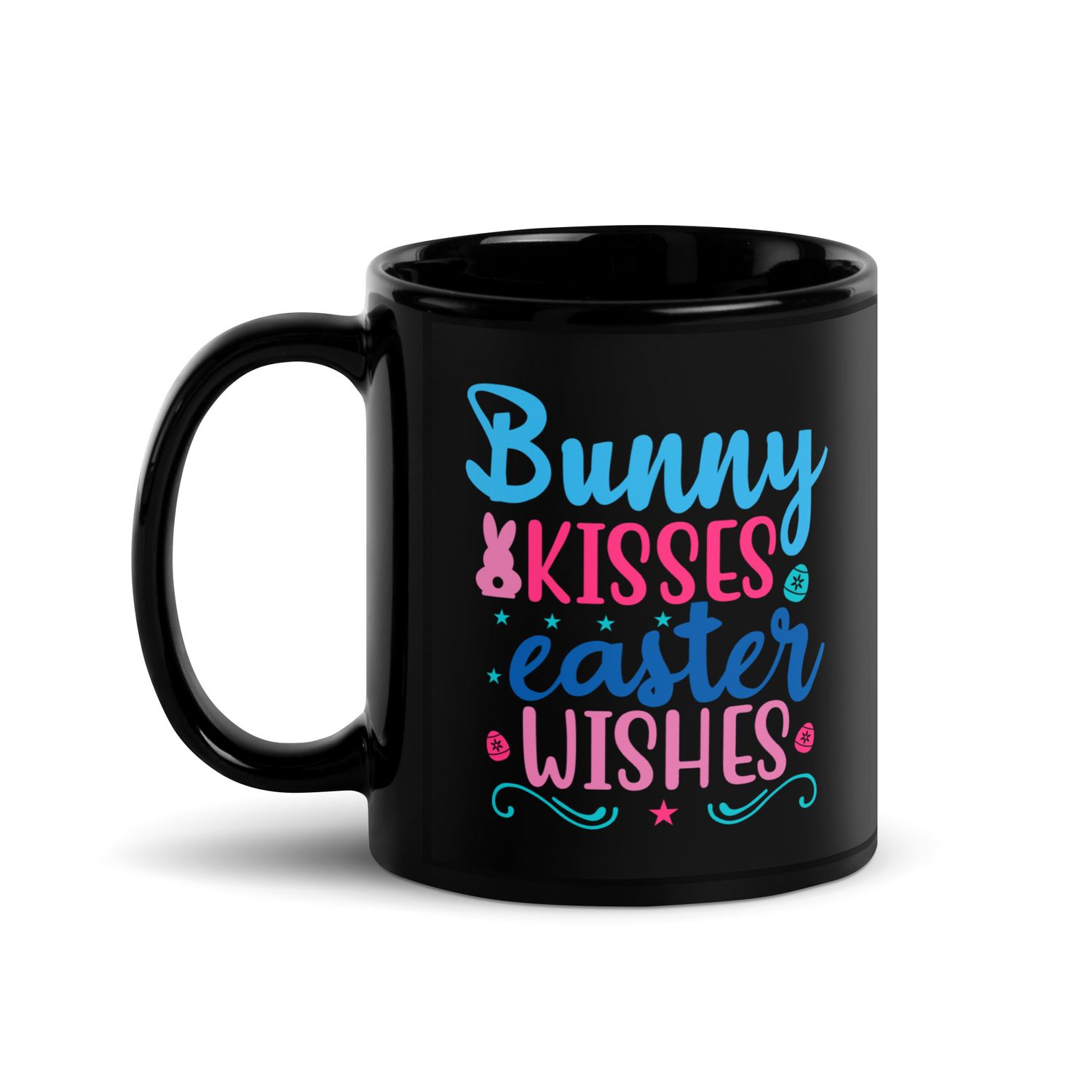 Bunny Kisses Easter Wishes Black Coffee Mug