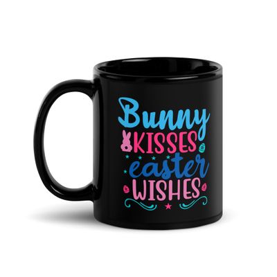 Bunny Kisses Easter Wishes Black Coffee Mug