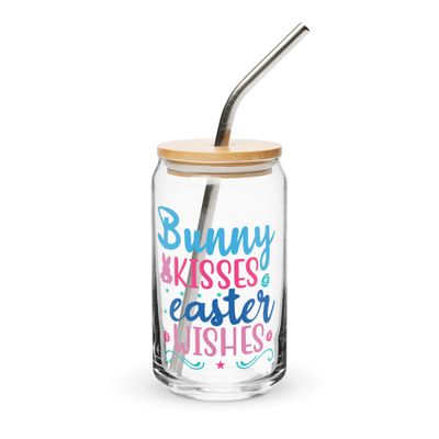 Bunny Kisses Easter Wishes Can-Shaped Glass